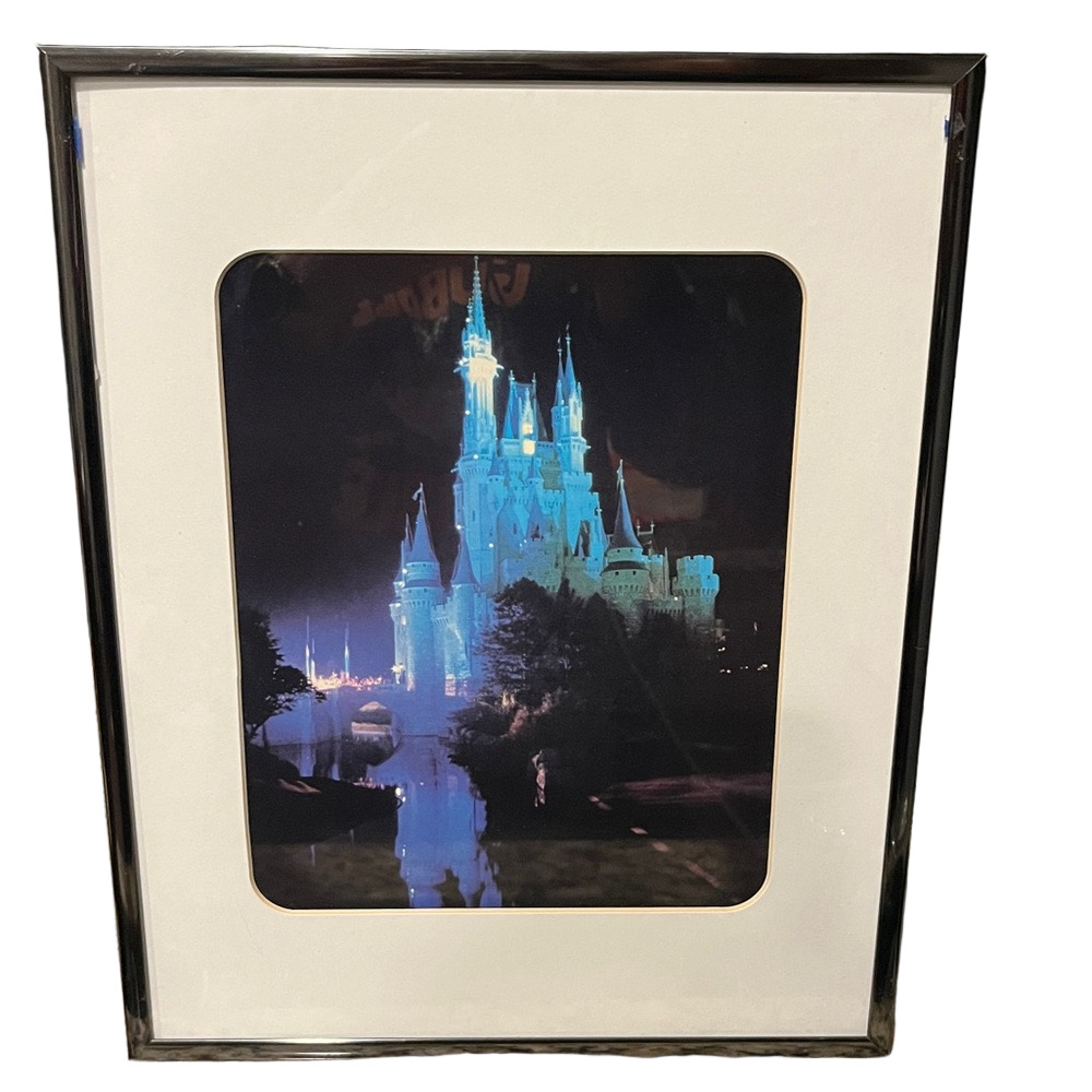 Vintage 1986 Walt Disney World Cinderella Castle Framed Picture Photo